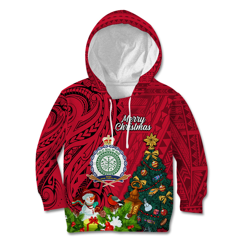 Personalised Niue Christmas Kid Hoodie Coat of Arms and Polynesian Tattoo Xmas Element Christmas Red Vibe LT03 Hoodie Red - Polynesian Pride
