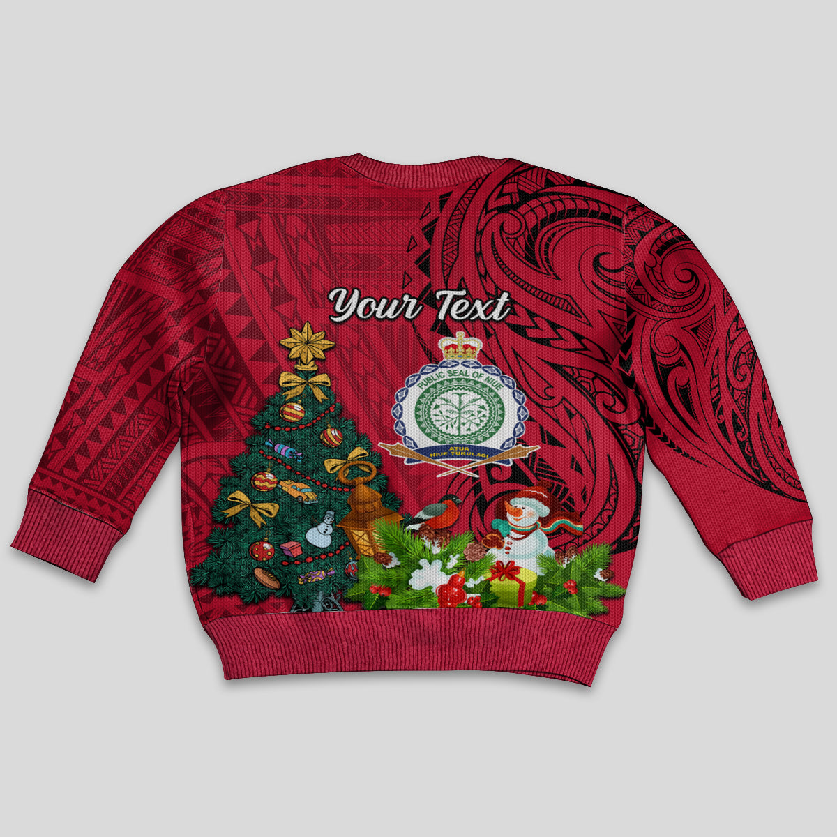 Personalised Niue Christmas Kid Ugly Christmas Sweater Coat of Arms and Polynesian Tattoo Xmas Element Christmas Red Vibe LT03 - Polynesian Pride
