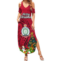 Personalised Niue Christmas Summer Maxi Dress Coat of Arms and Polynesian Tattoo Xmas Element Christmas Red Vibe LT03 Women Red - Polynesian Pride