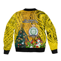 Niue Christmas Bomber Jacket Coat of Arms and Polynesian Tattoo Xmas Element Christmas Yellow Vibe LT03 - Polynesian Pride