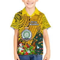 Niue Christmas Family Matching Short Sleeve Bodycon Dress and Hawaiian Shirt Coat of Arms and Polynesian Tattoo Xmas Element Christmas Yellow Vibe LT03 Son's Shirt Yellow - Polynesian Pride
