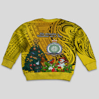 Niue Christmas Kid Ugly Christmas Sweater Coat of Arms and Polynesian Tattoo Xmas Element Christmas Yellow Vibe LT03 - Polynesian Pride