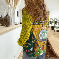 Niue Christmas Women Casual Shirt Coat of Arms and Polynesian Tattoo Xmas Element Christmas Yellow Vibe LT03 - Polynesian Pride