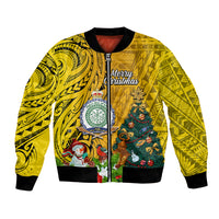 Personalised Niue Christmas Bomber Jacket Coat of Arms and Polynesian Tattoo Xmas Element Christmas Yellow Vibe LT03 Unisex Yellow - Polynesian Pride