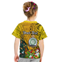 Personalised Niue Christmas Kid T Shirt Coat of Arms and Polynesian Tattoo Xmas Element Christmas Yellow Vibe LT03 - Polynesian Pride