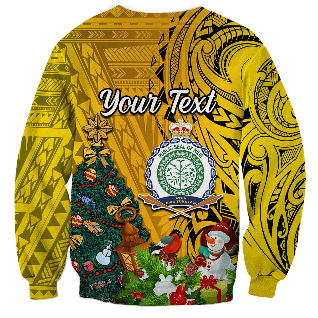 Personalised Niue Christmas Sweatshirt Coat of Arms and Polynesian Tattoo Xmas Element Christmas Yellow Vibe LT03 - Polynesian Pride