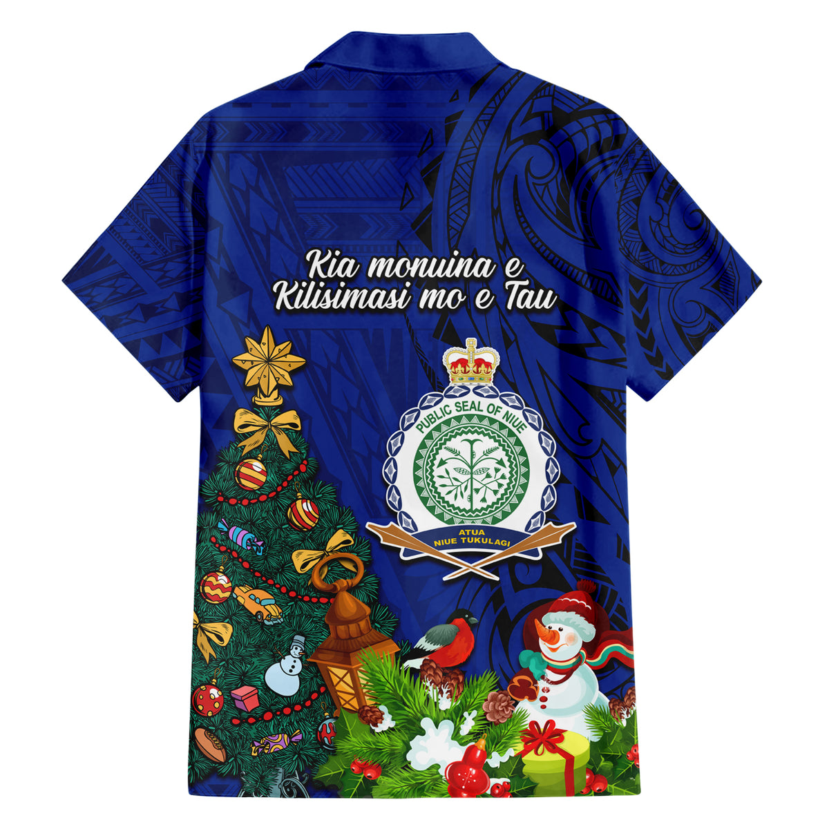 Niue Christmas Hawaiian Shirt Coat of Arms and Polynesian Tattoo Xmas Element Christmas Blue Vibe LT03 - Polynesian Pride