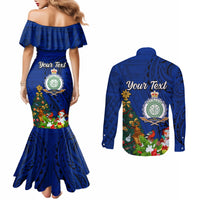 Personalised Niue Christmas Couples Matching Mermaid Dress and Long Sleeve Button Shirt Coat of Arms and Polynesian Tattoo Xmas Element Christmas Blue Vibe LT03 - Polynesian Pride