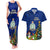 Personalised Niue Christmas Couples Matching Tank Maxi Dress and Hawaiian Shirt Coat of Arms and Polynesian Tattoo Xmas Element Christmas Blue Vibe LT03 Blue - Polynesian Pride