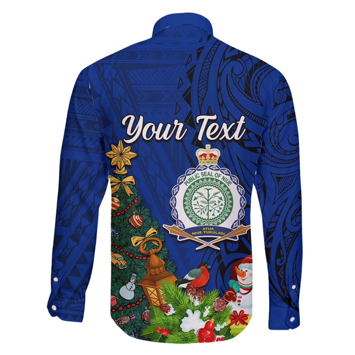 Personalised Niue Christmas Family Matching Long Sleeve Bodycon Dress and Hawaiian Shirt Coat of Arms and Polynesian Tattoo Xmas Element Christmas Blue Vibe LT03 - Polynesian Pride