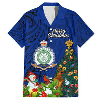 Personalised Niue Christmas Family Matching Off Shoulder Maxi Dress and Hawaiian Shirt Coat of Arms and Polynesian Tattoo Xmas Element Christmas Blue Vibe LT03 Dad's Shirt - Short Sleeve Blue - Polynesian Pride