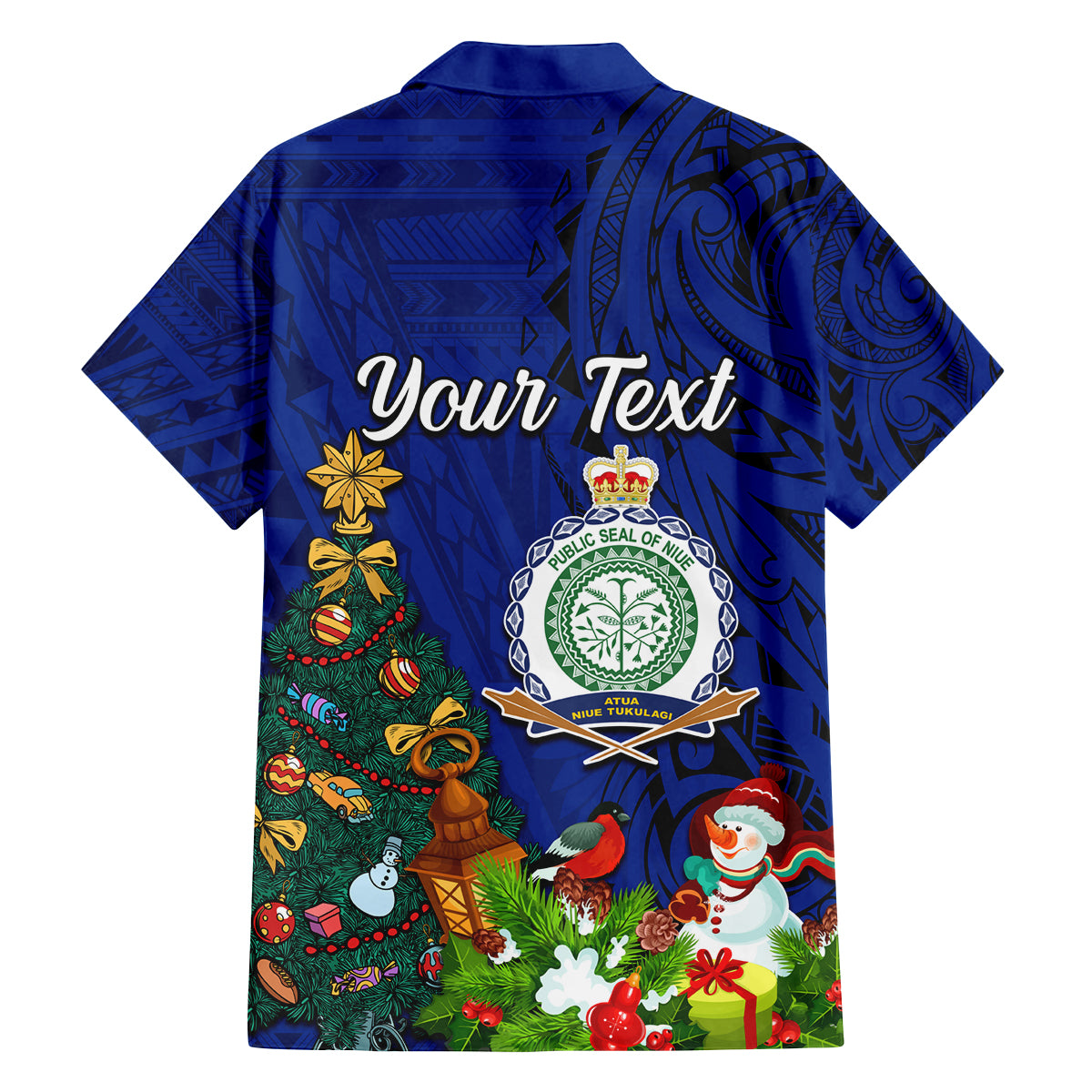 Personalised Niue Christmas Family Matching Puletasi Dress and Hawaiian Shirt Coat of Arms and Polynesian Tattoo Xmas Element Christmas Blue Vibe LT03 - Polynesian Pride