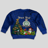 Personalised Niue Christmas Kid Ugly Christmas Sweater Coat of Arms and Polynesian Tattoo Xmas Element Christmas Blue Vibe LT03 - Polynesian Pride