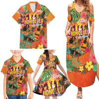 Hawaiian Honolulu Festival Family Matching Summer Maxi Dress and Hawaiian Shirt Hawaiian Identity - Hula Dancer and Ukulele Tropical Plants Style