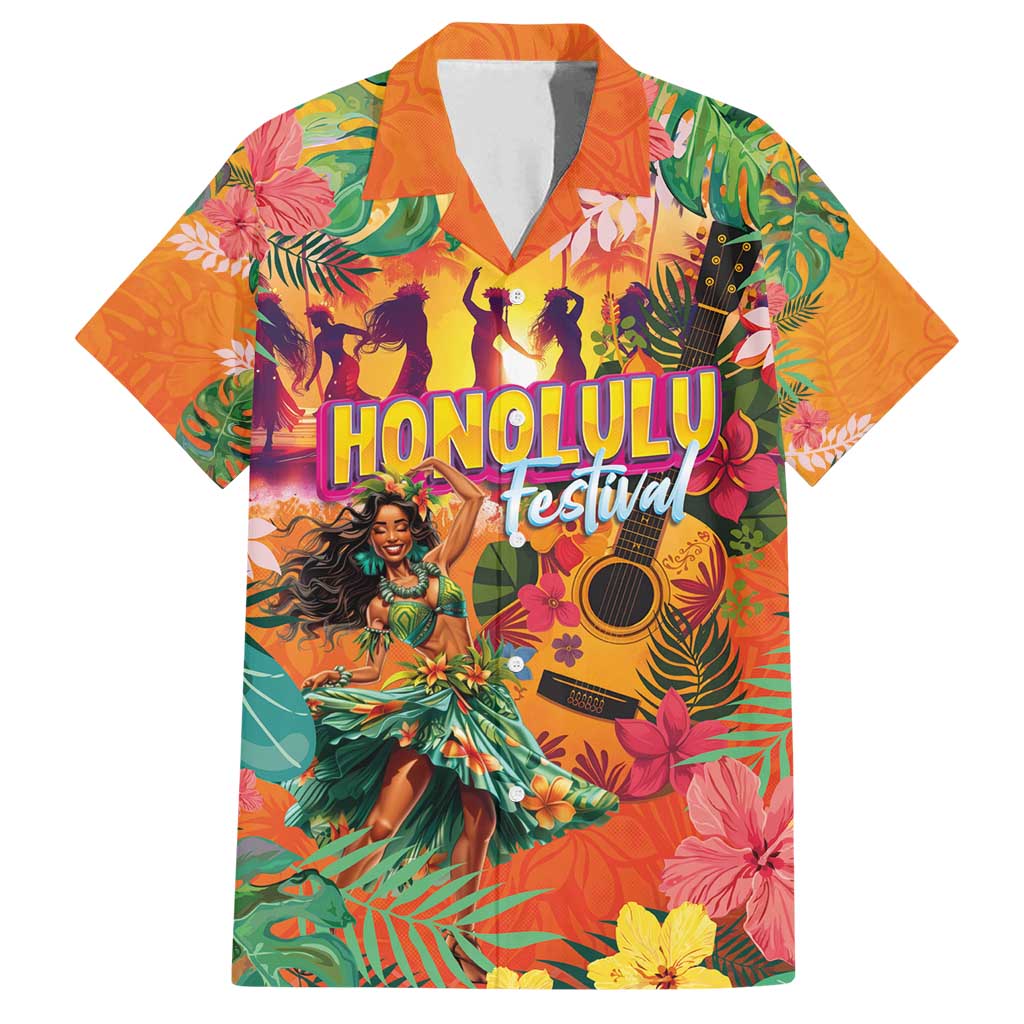 Hawaiian Honolulu Festival Family Matching Tank Maxi Dress and Hawaiian Shirt Hawaiian Identity - Hula Dancer and Ukulele Tropical Plants Style