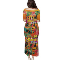 Hawaiian Honolulu Festival Puletasi Hawaiian Identity - Hula Dancer and Ukulele Tropical Plants Style