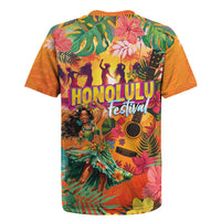 Hawaiian Honolulu Festival Rugby Jersey Hawaiian Identity - Hula Dancer and Ukulele Tropical Plants Style