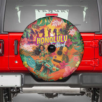 Hawaiian Honolulu Festival Spare Tire Cover Hawaiian Identity - Hula Dancer and Ukulele Tropical Plants Style