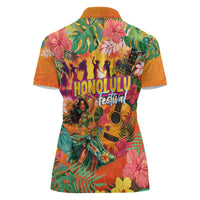 Hawaiian Honolulu Festival Women Polo Shirt Hawaiian Identity - Hula Dancer and Ukulele Tropical Plants Style