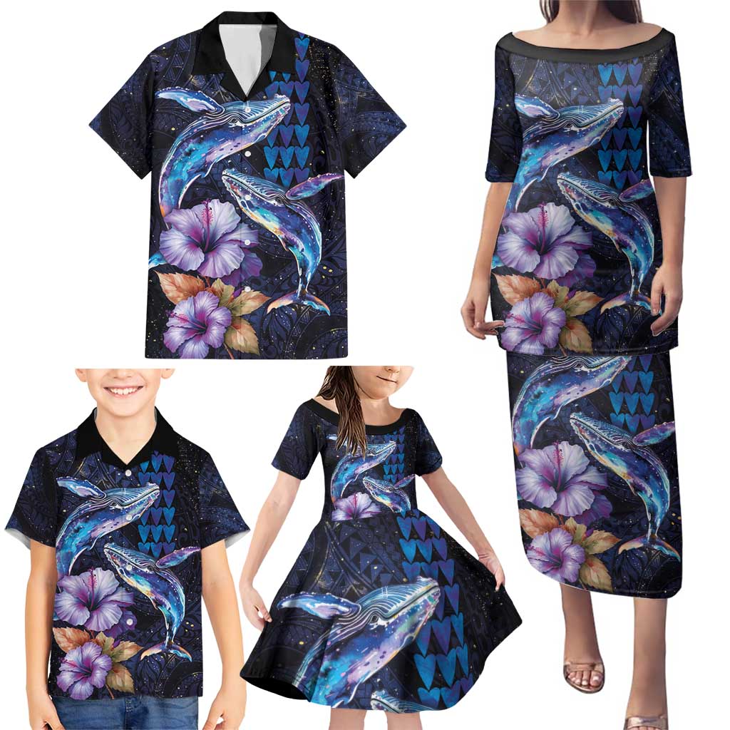 Hawaiian Whales Love Couple Family Matching Puletasi and Hawaiian Shirt Hibiscus and Kakau Art Tattoo Night Sky Vibe LT03 - Polynesian Pride