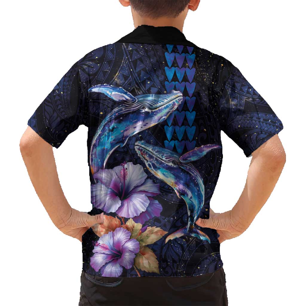 Hawaiian Whales Love Couple Family Matching Summer Maxi Dress and Hawaiian Shirt Hibiscus and Kakau Art Tattoo Night Sky Vibe LT03 - Polynesian Pride
