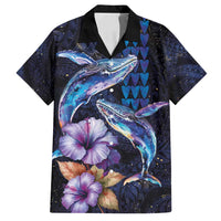 Hawaiian Whales Love Couple Family Matching Summer Maxi Dress and Hawaiian Shirt Hibiscus and Kakau Art Tattoo Night Sky Vibe LT03 Dad's Shirt - Short Sleeve Navy - Polynesian Pride