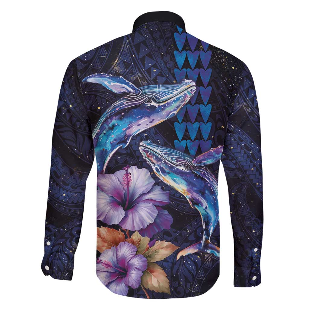 Hawaiian Whales Love Couple Family Matching Summer Maxi Dress and Hawaiian Shirt Hibiscus and Kakau Art Tattoo Night Sky Vibe LT03 - Polynesian Pride