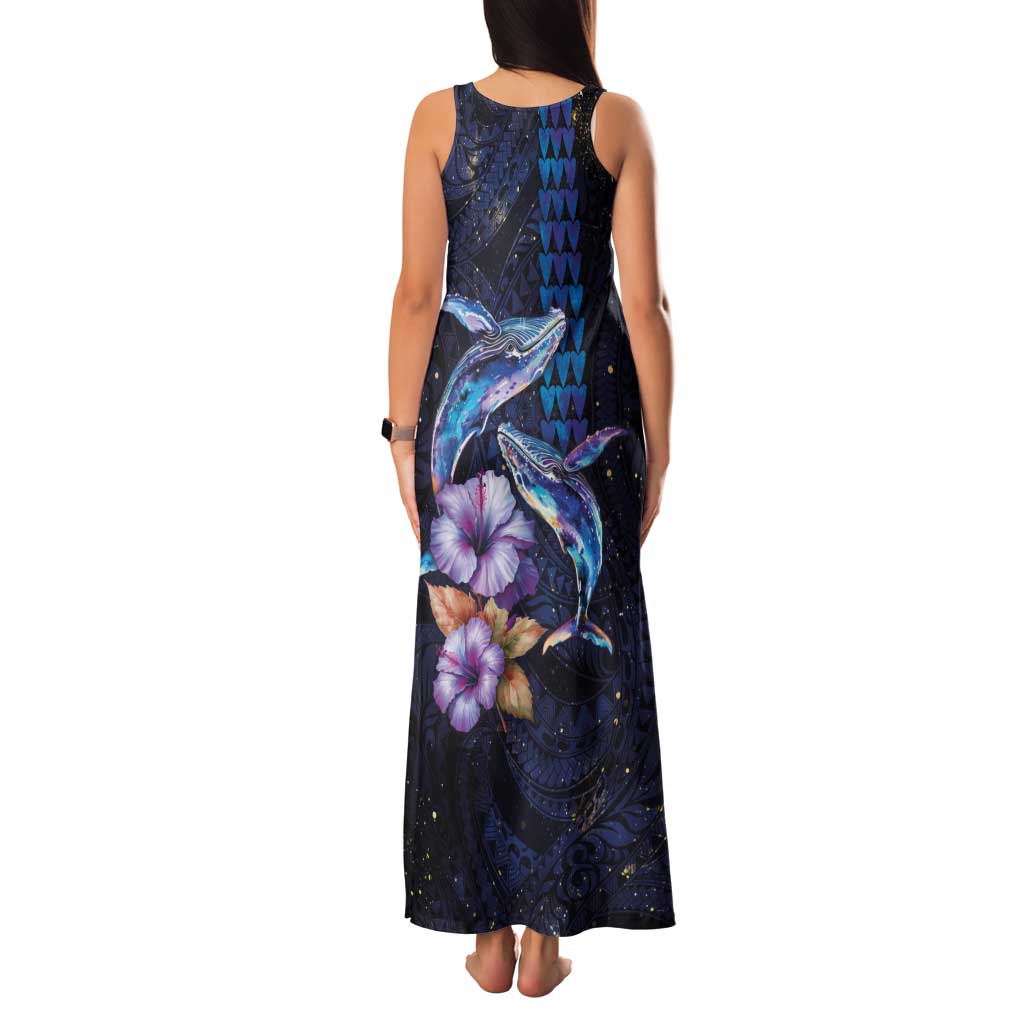 Hawaiian Whales Love Couple Family Matching Tank Maxi Dress and Hawaiian Shirt Hibiscus and Kakau Art Tattoo Night Sky Vibe LT03 - Polynesian Pride