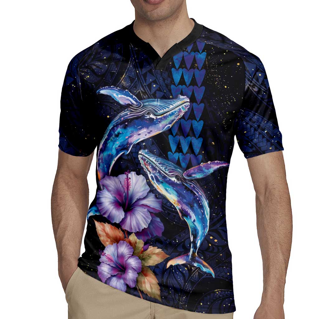 Hawaiian Whales Love Couple Rugby Jersey Hibiscus and Kakau Art Tattoo Night Sky Vibe
