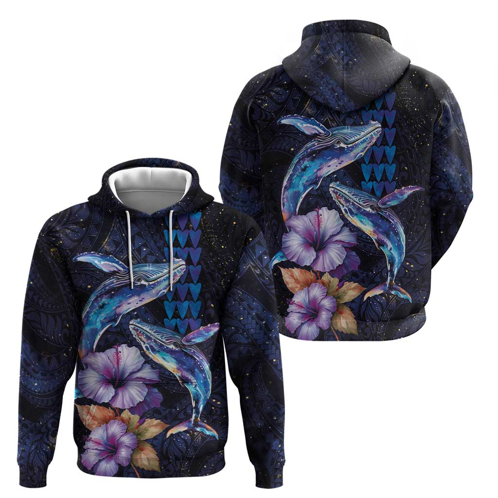 Hawaiian Whales Love Couple Zip Hoodie Hibiscus and Kakau Art Tattoo Night Sky Vibe