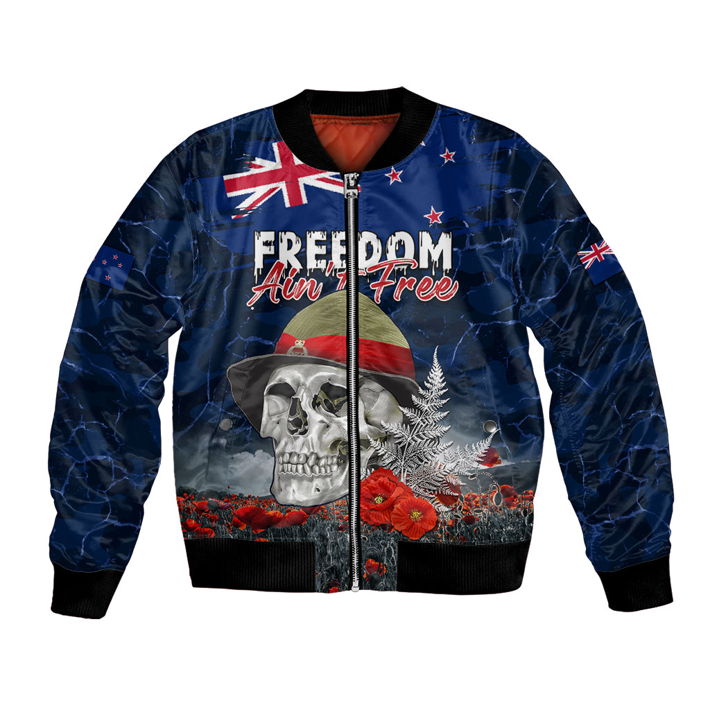New Zealand ANZAC Day Bomber Jacket Freedom Ain't Free LT05 Unisex Blue - Polynesian Pride