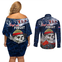 New Zealand ANZAC Day Couples Matching Off Shoulder Short Dress and Long Sleeve Button Shirt Freedom Ain't Free LT05 - Polynesian Pride