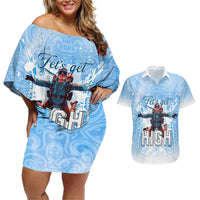 New Zealand Sky Diving Couples Matching Off Shoulder Short Dress and Hawaiian Shirt Lets Get High
