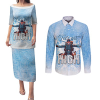 New Zealand Sky Diving Couples Matching Puletasi and Long Sleeve Button Shirt Lets Get High