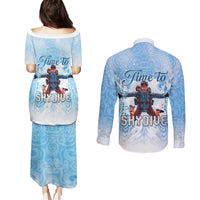 New Zealand Sky Diving Couples Matching Puletasi and Long Sleeve Button Shirt Lets Get High