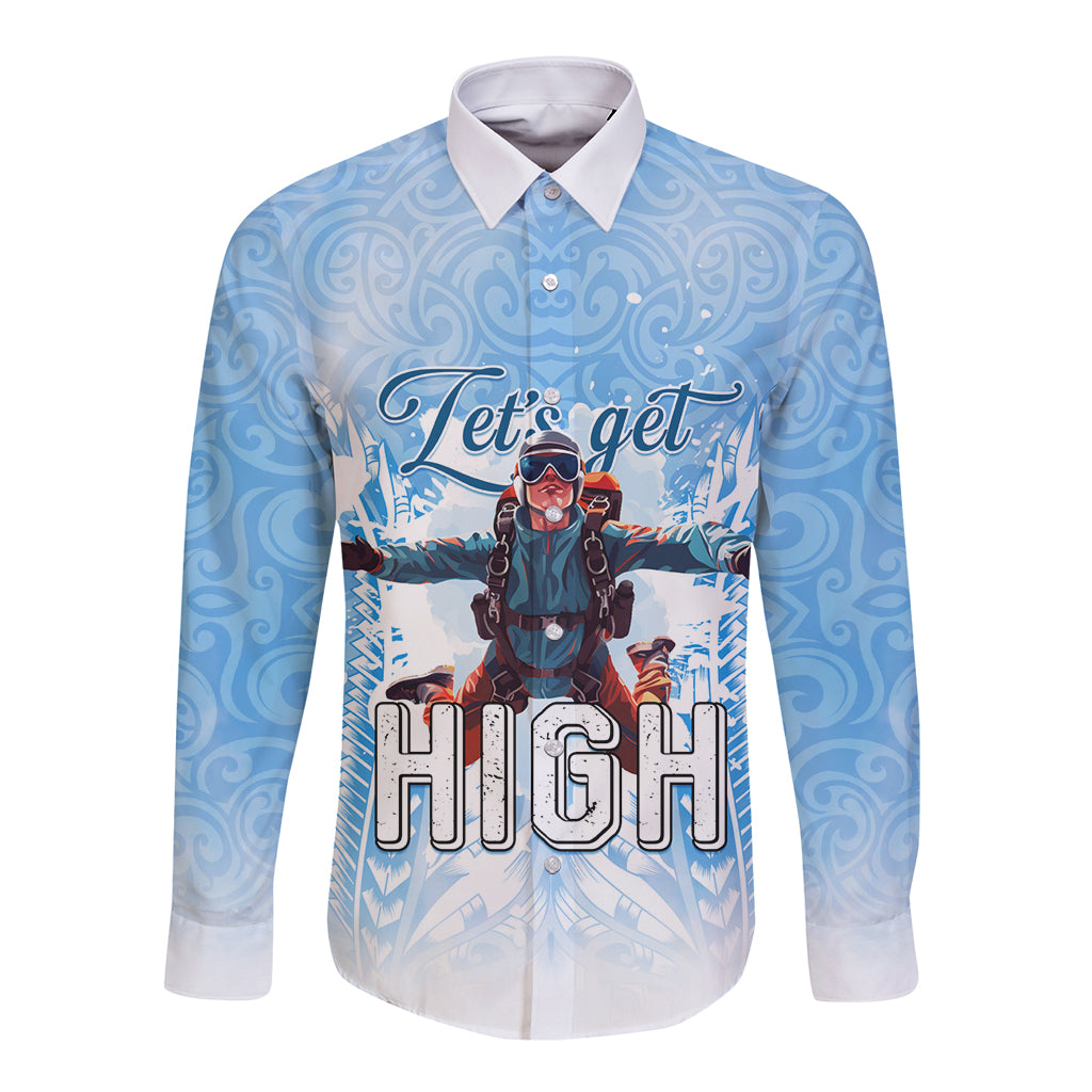 New Zealand Sky Diving Long Sleeve Button Shirt Lets Get High LT05 Unisex Blue - Polynesian Pride