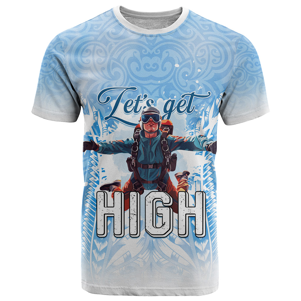 New Zealand Sky Diving T Shirt Lets Get High LT05 Blue - Polynesian Pride
