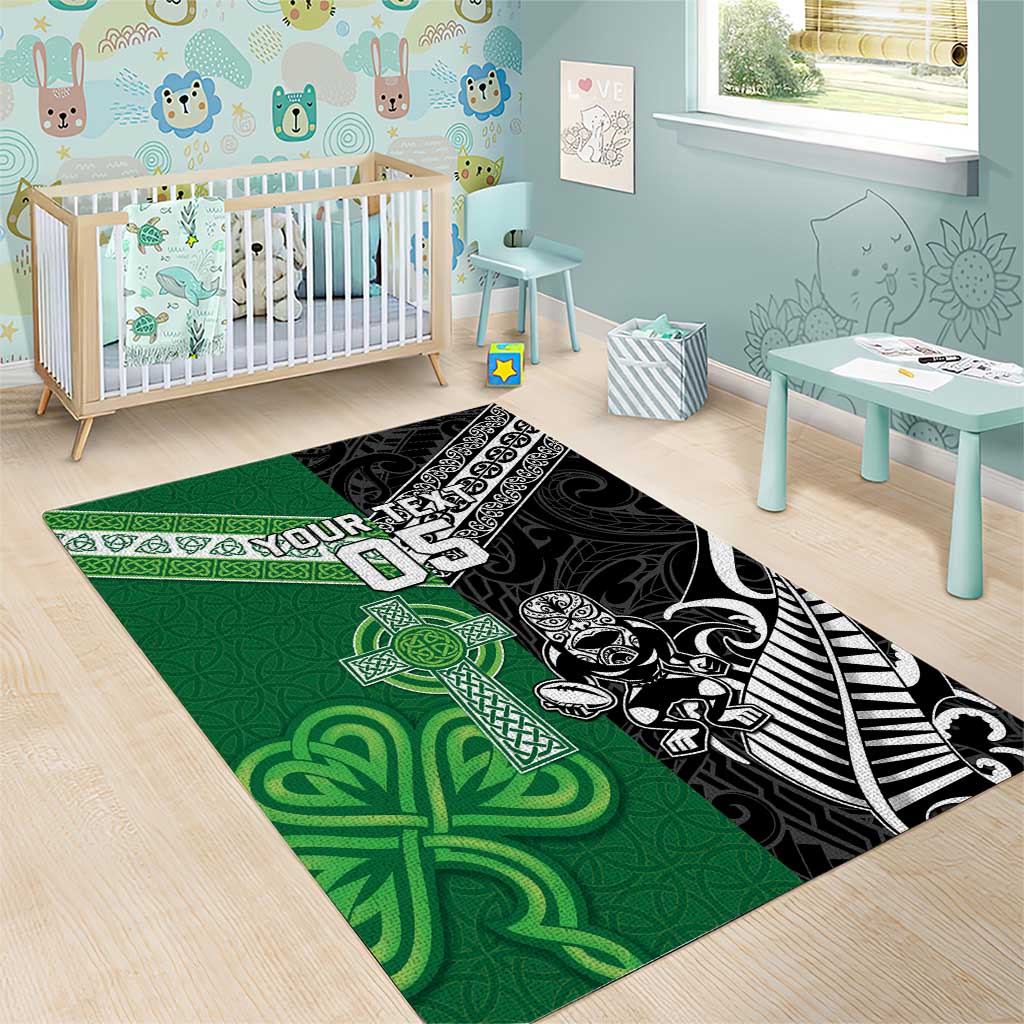 New Zealand And Ireland Rugby Custom Area Rug Maori Tiki With Shamrock