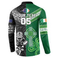 New Zealand And Ireland Rugby Custom Button Sweatshirt Maori Tiki With Shamrock