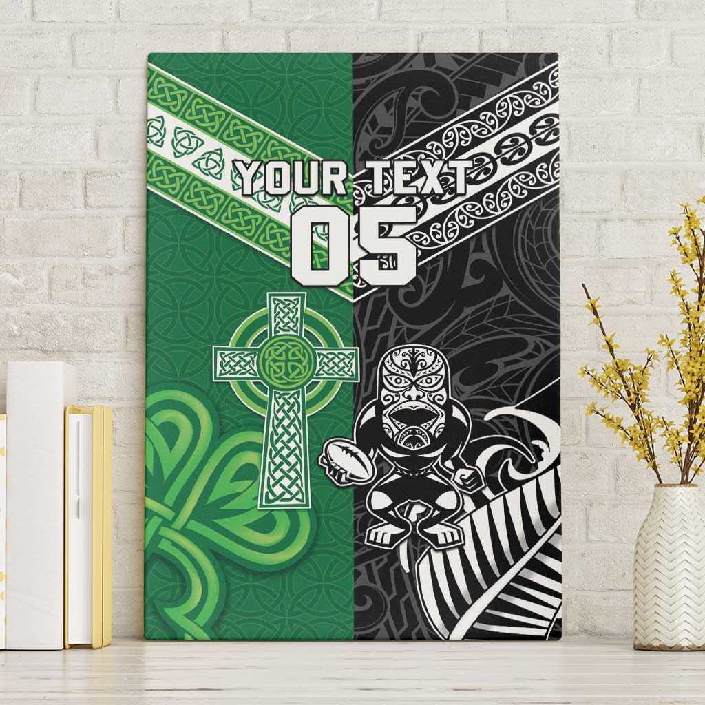 New Zealand And Ireland Rugby Custom Canvas Wall Art Maori Tiki With Shamrock