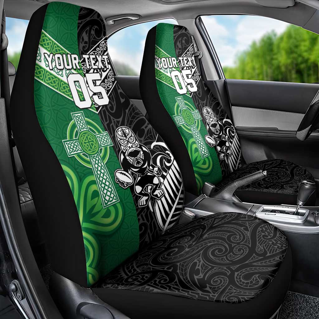 New Zealand And Ireland Rugby Custom Car Seat Cover Maori Tiki With Shamrock