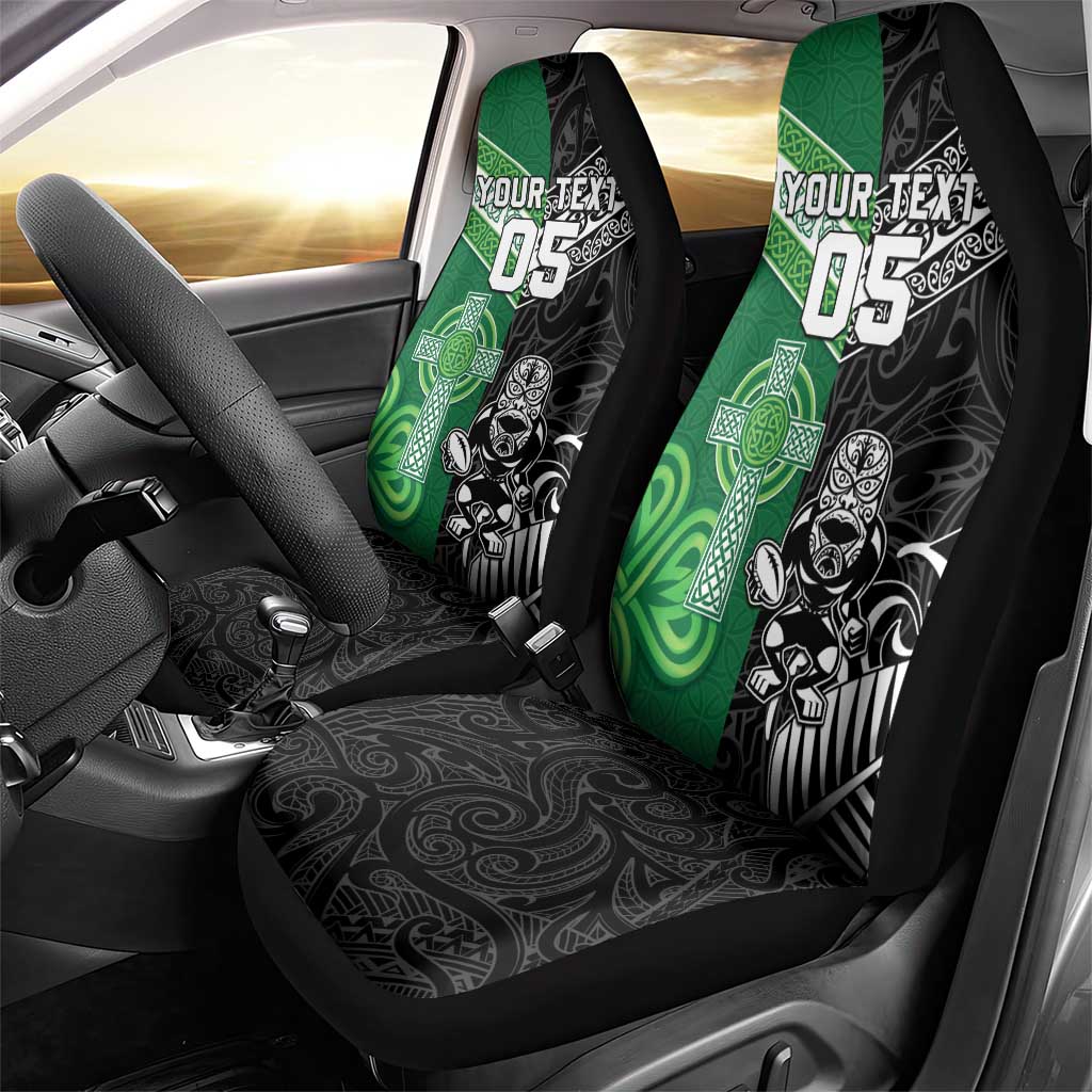 New Zealand And Ireland Rugby Custom Car Seat Cover Maori Tiki With Shamrock