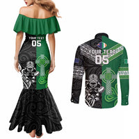 New Zealand And Ireland Rugby Custom Couples Matching Mermaid Dress and Long Sleeve Button Shirt Maori Tiki With Shamrock