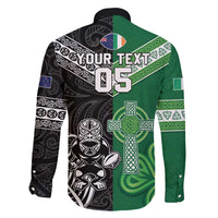 New Zealand And Ireland Rugby Custom Family Matching Long Sleeve Bodycon Dress and Hawaiian Shirt Maori Tiki With Shamrock