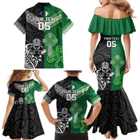 New Zealand And Ireland Rugby Custom Family Matching Mermaid Dress and Hawaiian Shirt Maori Tiki With Shamrock