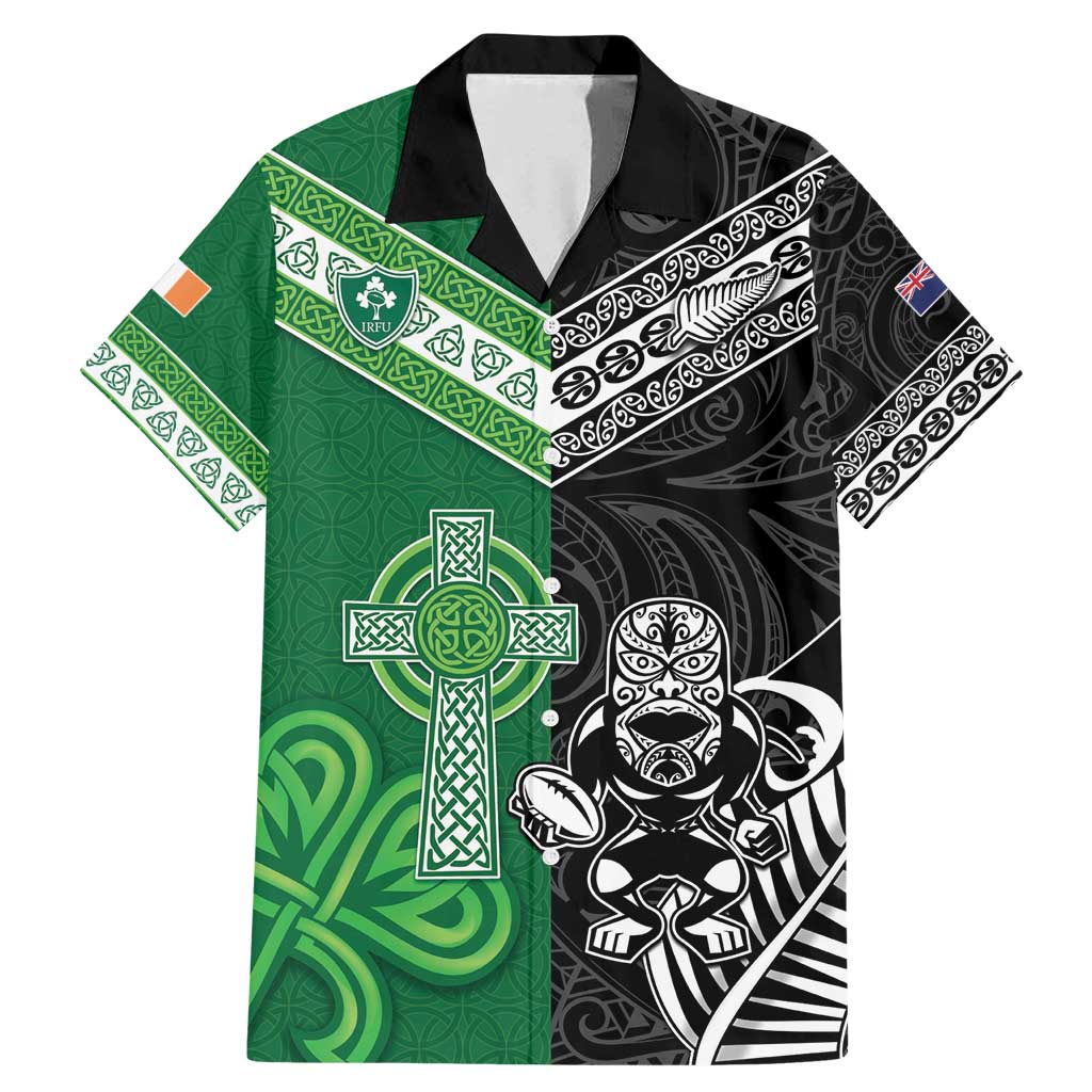 New Zealand And Ireland Rugby Custom Family Matching Mermaid Dress and Hawaiian Shirt Maori Tiki With Shamrock