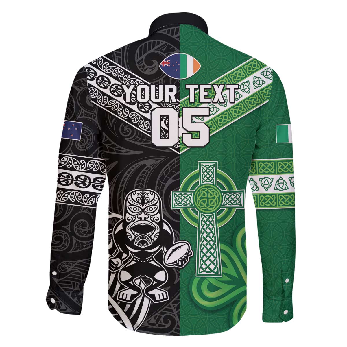 New Zealand And Ireland Rugby Custom Family Matching Off The Shoulder Long Sleeve Dress and Hawaiian Shirt Maori Tiki With Shamrock