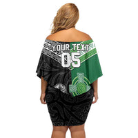 New Zealand And Ireland Rugby Custom Family Matching Off Shoulder Short Dress and Hawaiian Shirt Maori Tiki With Shamrock