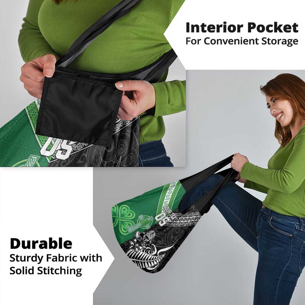 New Zealand And Ireland Rugby Custom Grocery Bag Maori Tiki With Shamrock