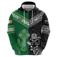 New Zealand And Ireland Rugby Custom Hoodie Maori Tiki With Shamrock